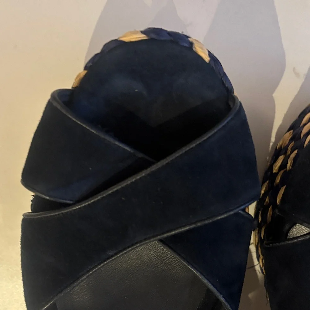 Barneys New York Navy and Beige Espadrille Sandals